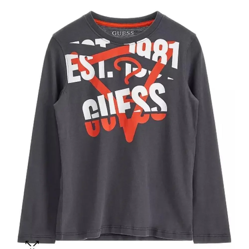 GUESS 🔥🥰 Big Boys Shirt Cotton Screen Print Logo Long Sleeve T-shirt 16 Tshirt